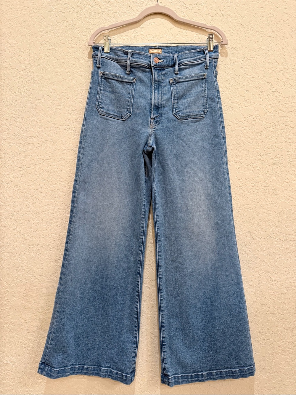 MOTHER Lil Hustler Roller Patch Pocket Sneak High Rise Wide Leg Jeans W30